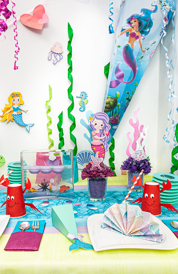 A colorful table decoration for little mermaids. perfect for a children's birthday party for girls.